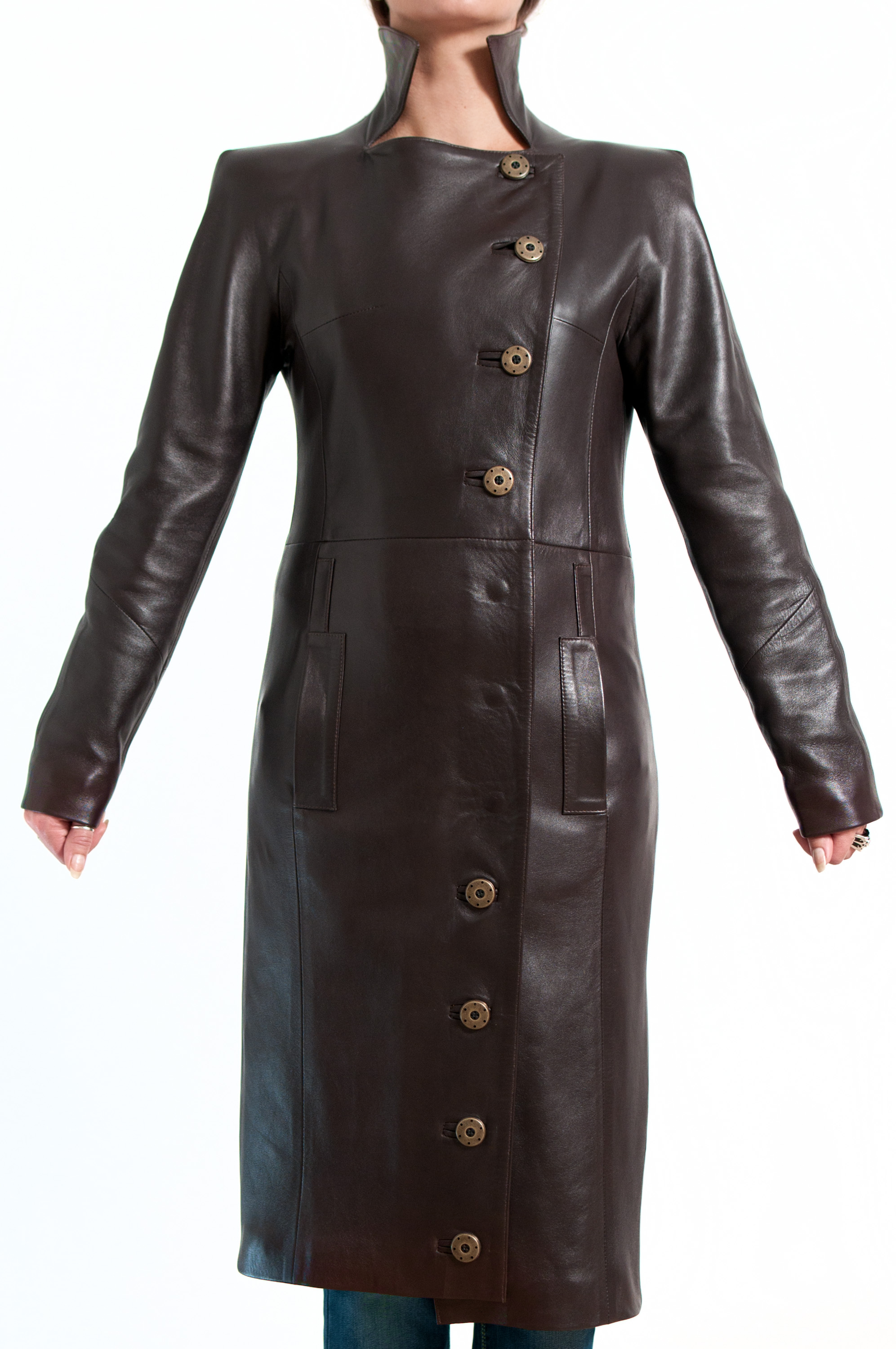 Manteau Femme En Cuir Véritable Rouge - Broderie élégante - Taille 22 (Plus) - Occasion TB
